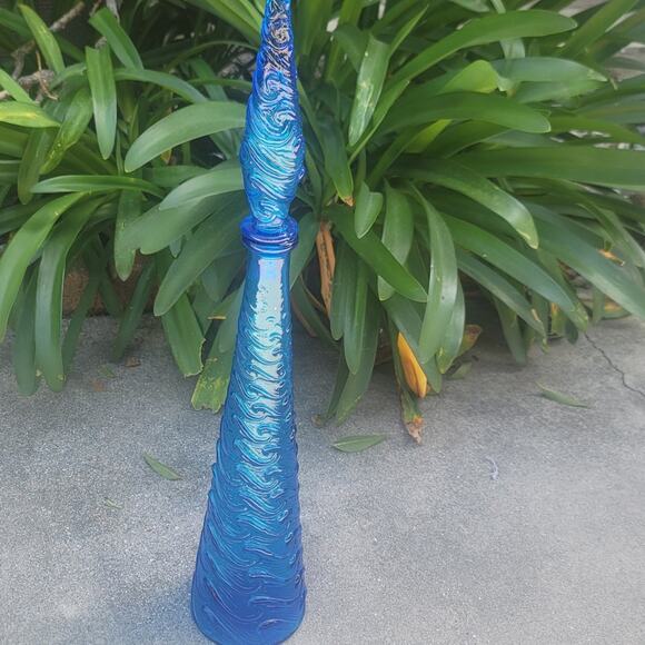 Vtg Empoli Italian MCM Blue Wave Art Glass Genie Bottle Decanter - Picture 1 of 4